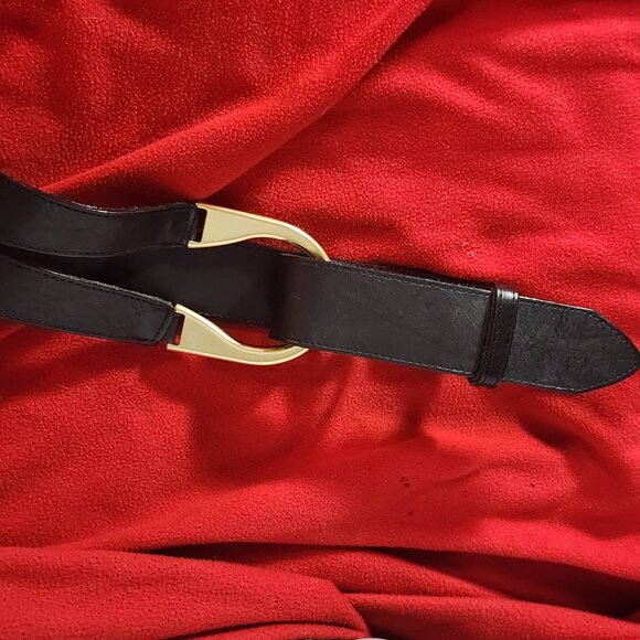 Avignon Black Genuine Leather Equestrian Gold Metal Stirrup Buckle Belt Size 3XL main image 6